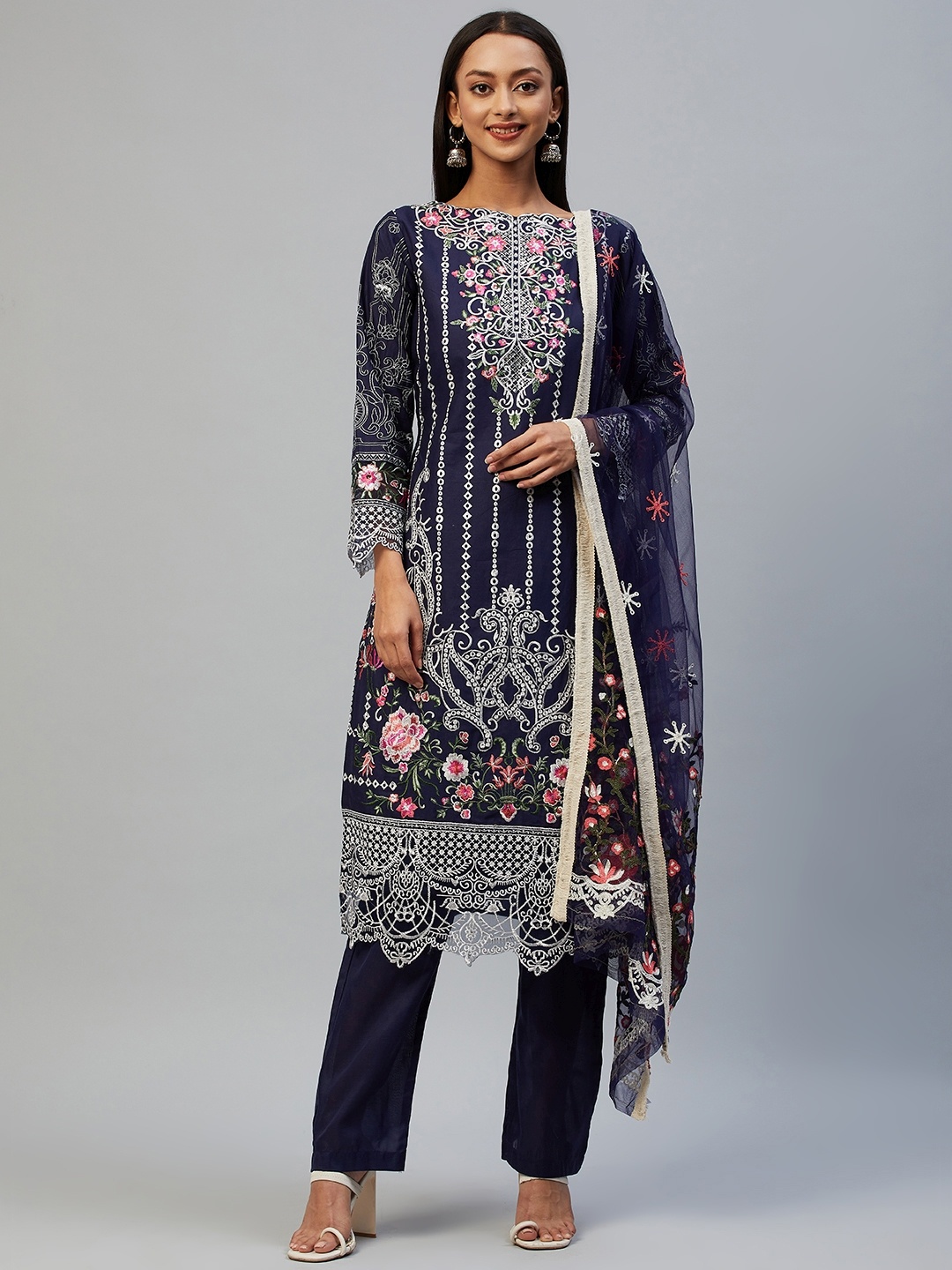 

Readiprint Fashions Blue Embroidered Pure Cotton Unstitched Dress Material
