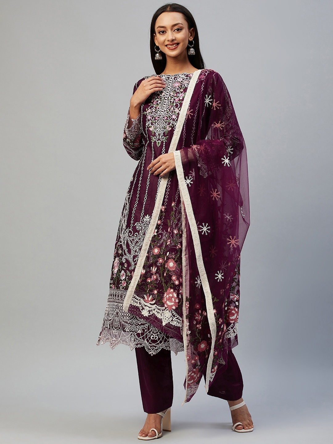 

Readiprint Fashions Purple Embroidered Pure Cotton Unstitched Dress Material