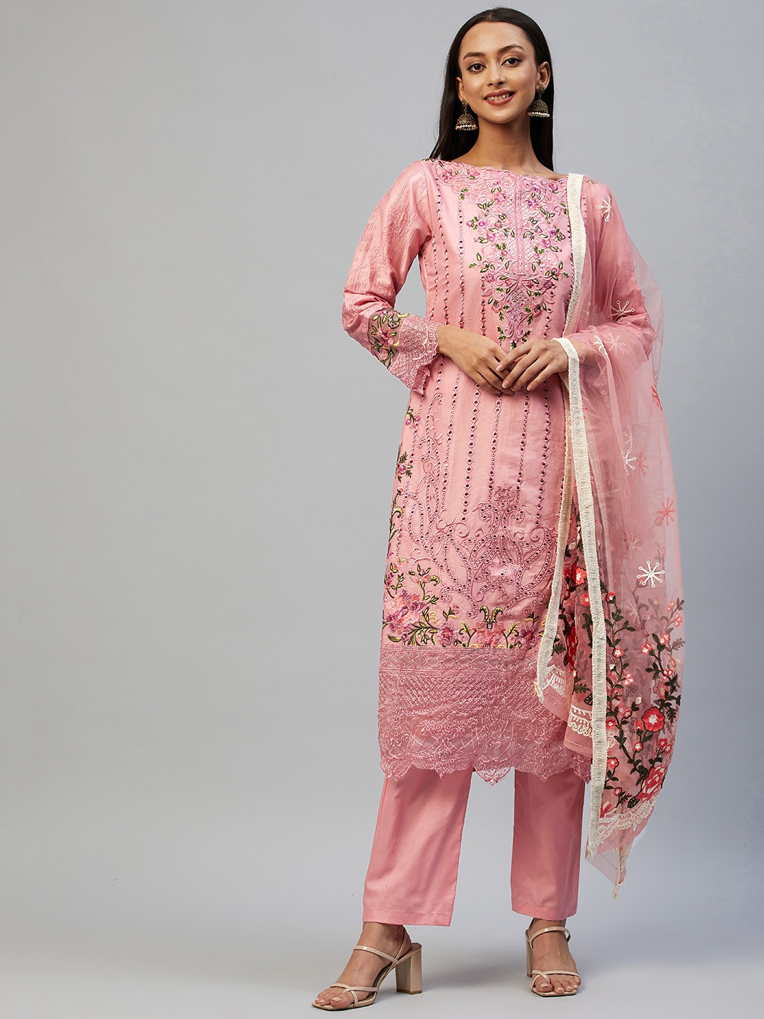 

Readiprint Fashions Pink Embroidered Pure Cotton Unstitched Dress Material