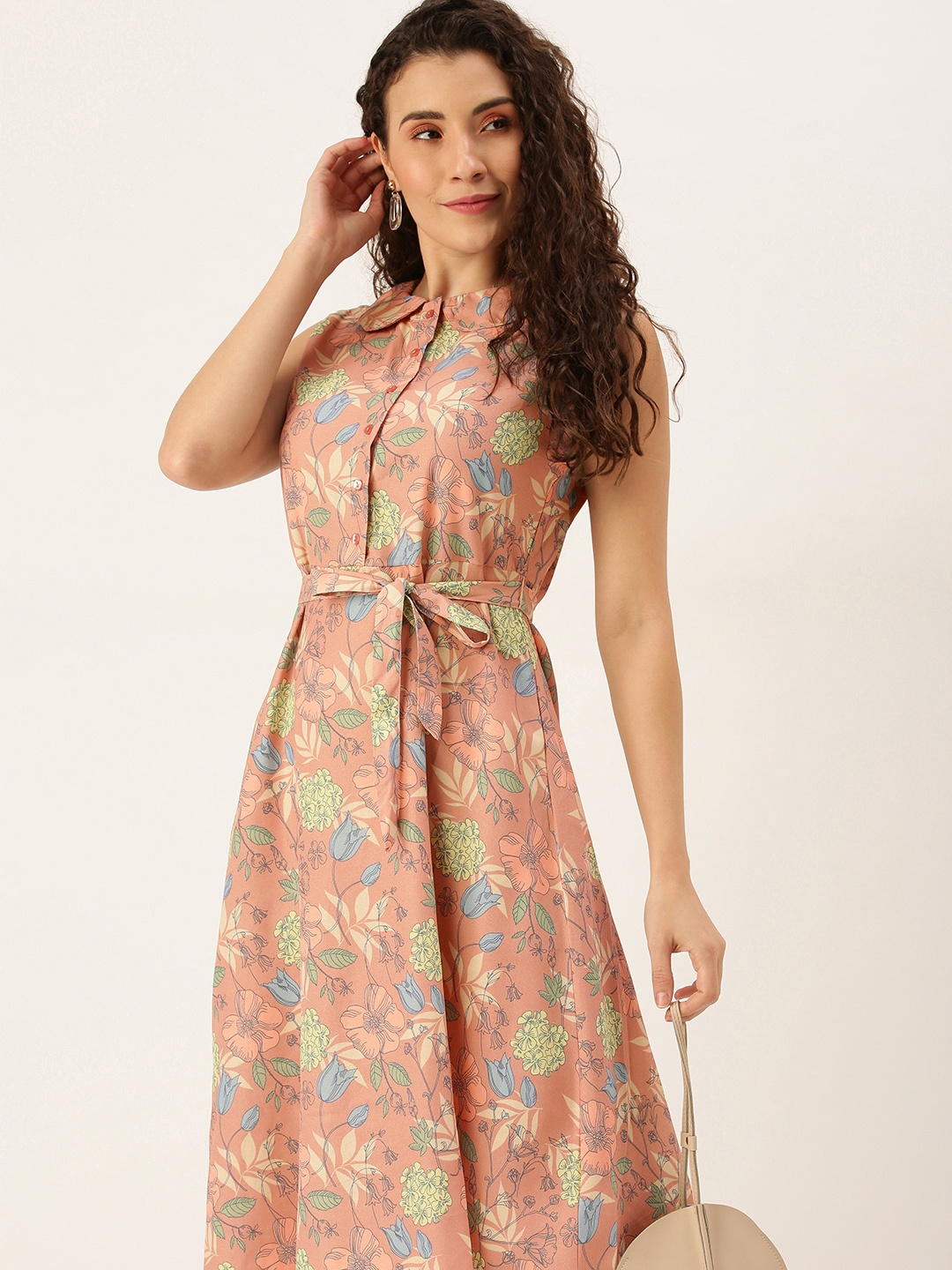 

Flying Machine Women Pink & Blue Floral Print Fit & Flare Dress