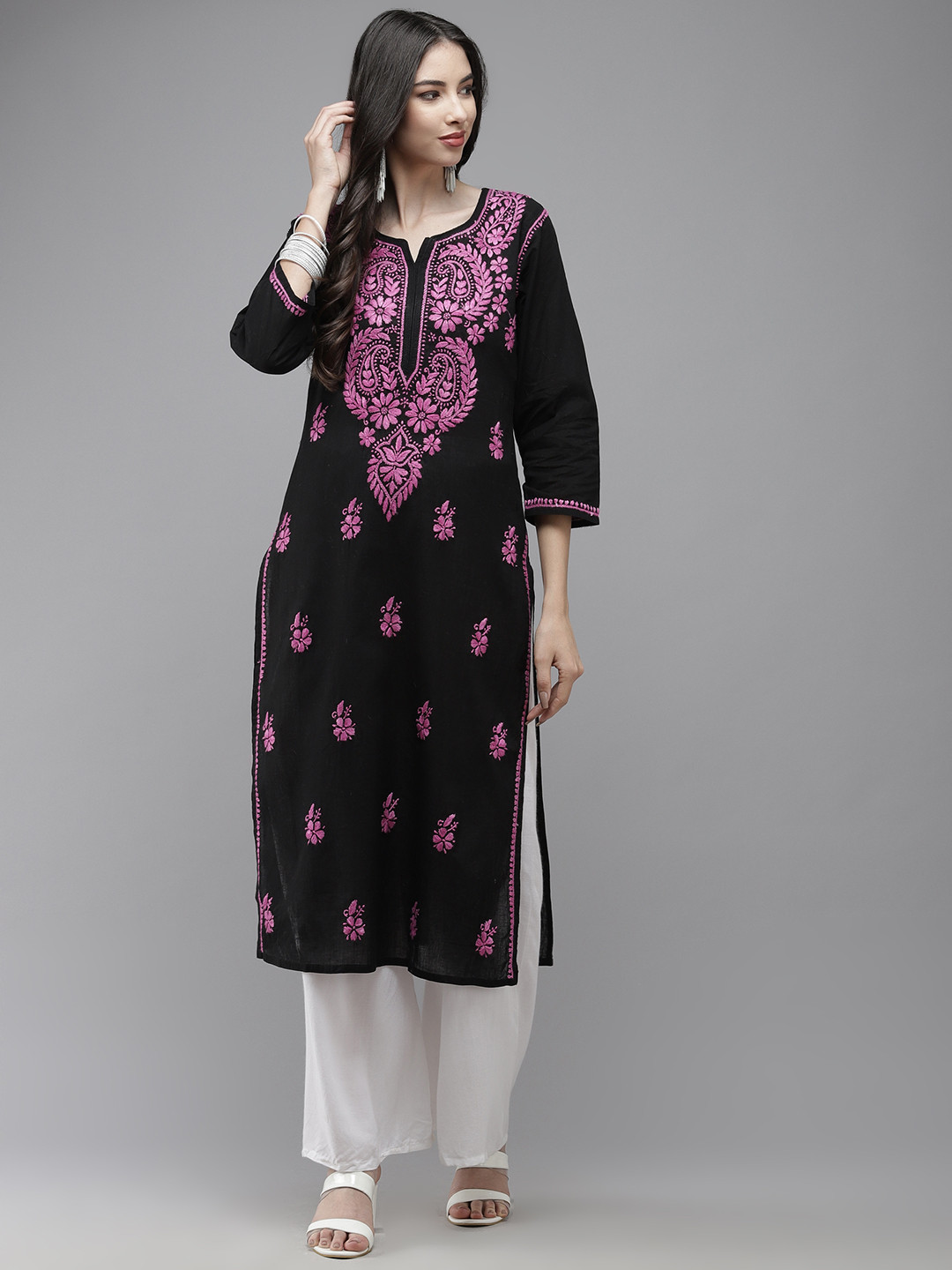 

ADA Women Black & Purple Ethnic Motifs Embroidered Thread Work Handloom Handloom Kurta