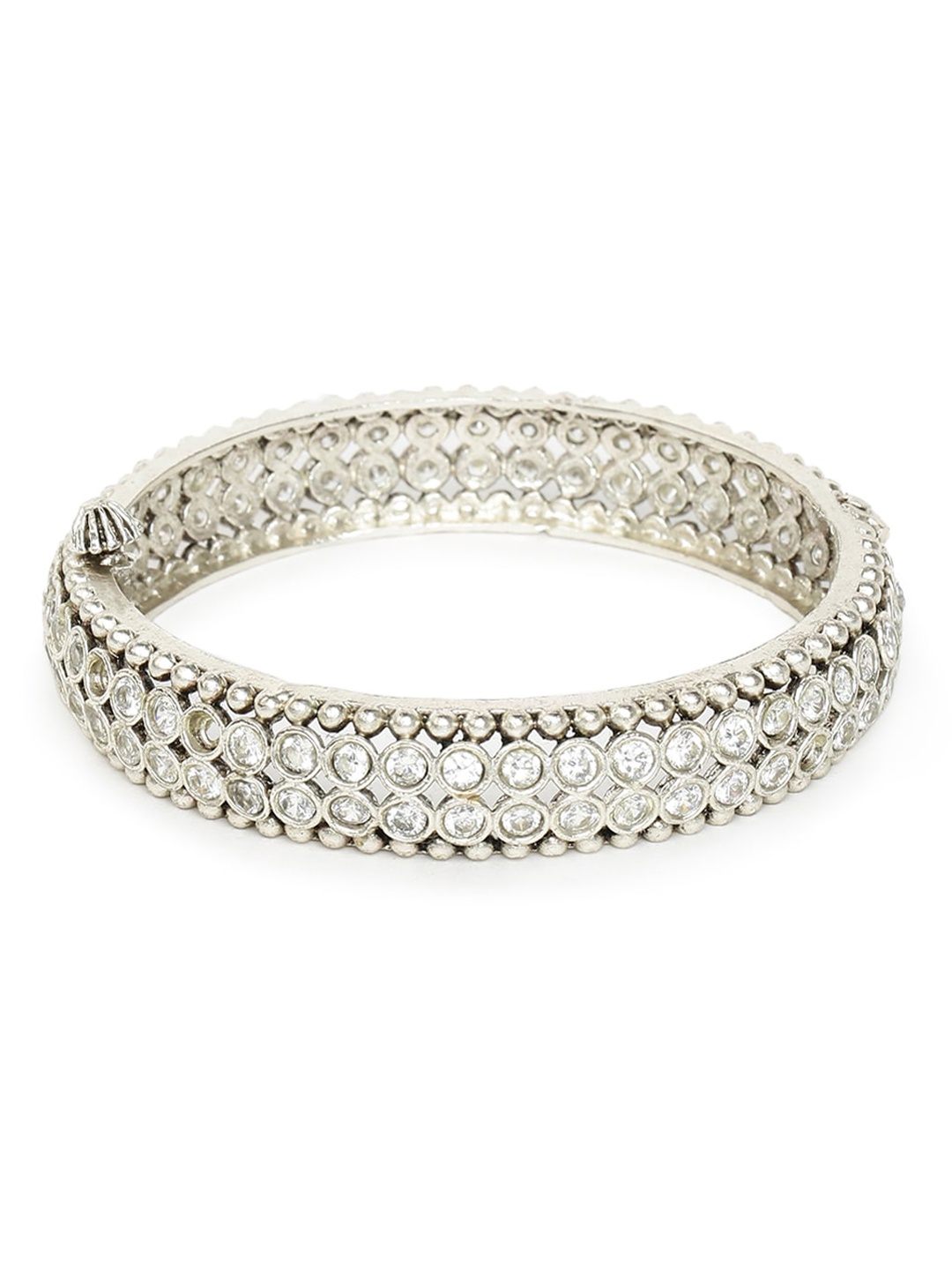 

Fabindia Silver-Toned & White Stone-Studded Bangle