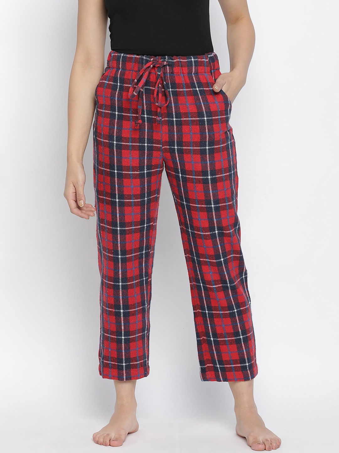 

Oxolloxo Women Red Cotton Checked Lounge Pants