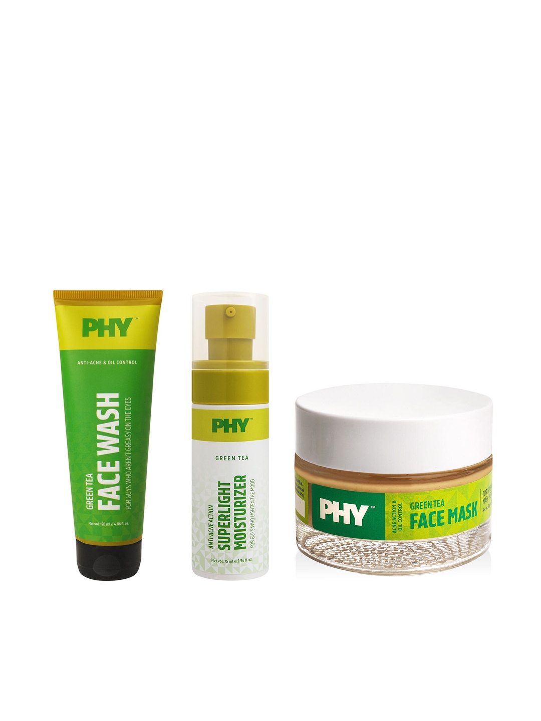 

Phy Men Set Of Green Tea Face Wash - Scrub & Moisturizer, Yellow