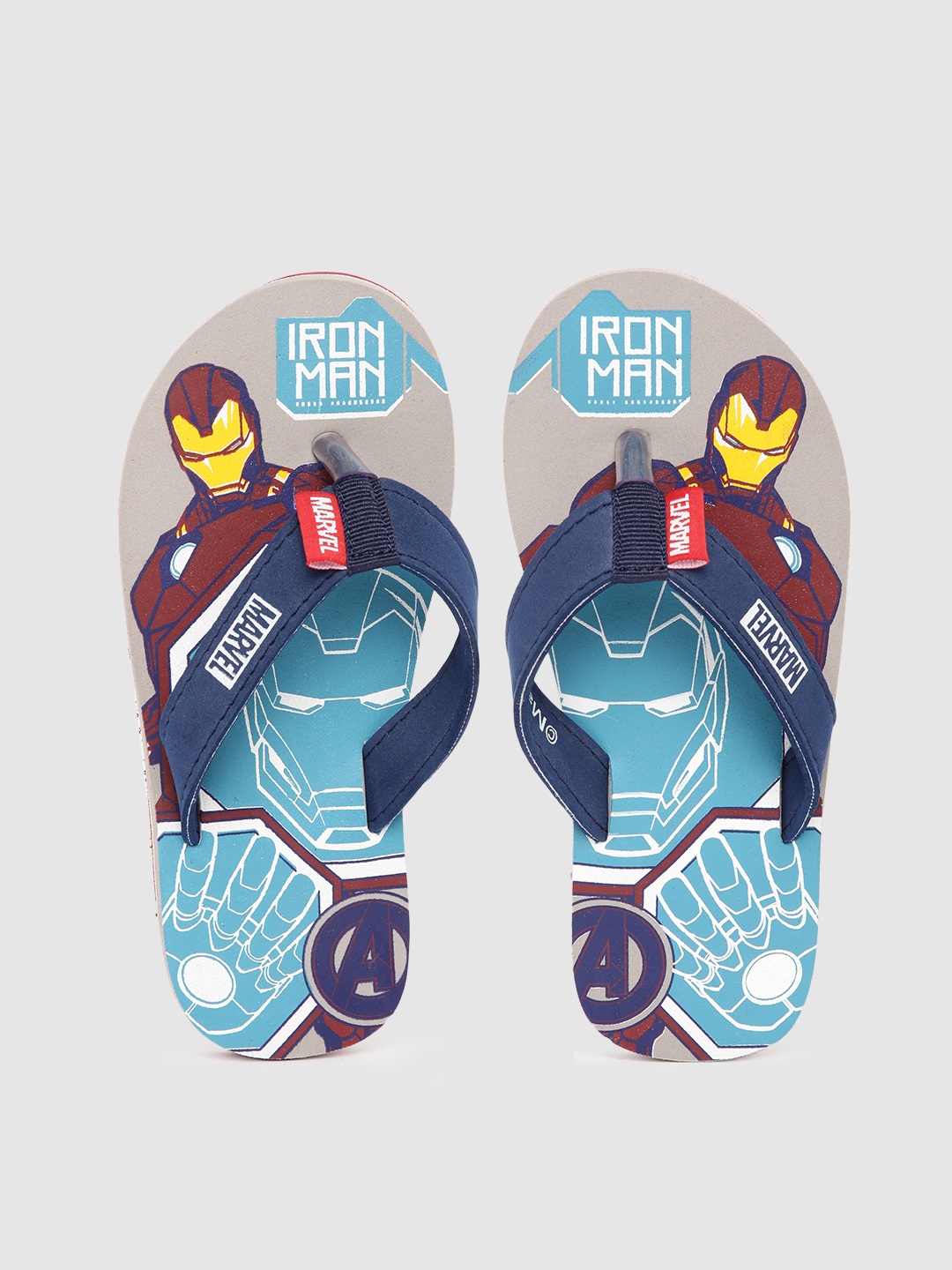 

toothless Boys Grey & Blue Avengers Iron Man Printed Rubber Thong Flip-Flops