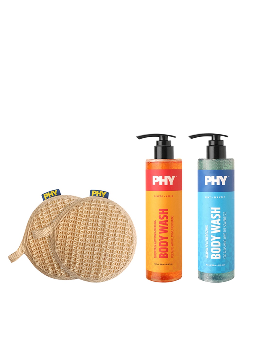 

Phy Men Set Of Vitamin Sea - Mountain Rain Body Washes & Loofahs, Orange
