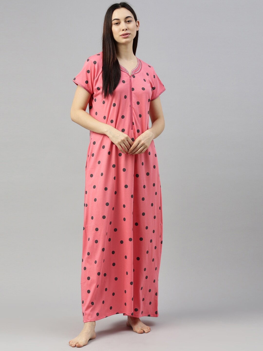 

GOLDSTROMS Peach-Coloured Printed Maxi Nightdress