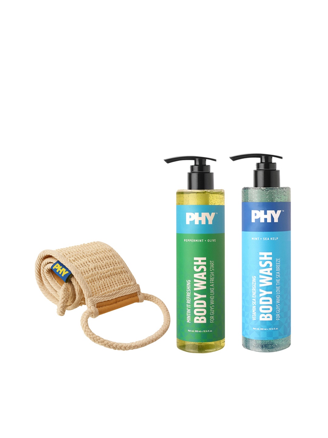 

Phy Men Set Of Vitamin Sea - Mintin It Body Washes & Back Scrub, Green
