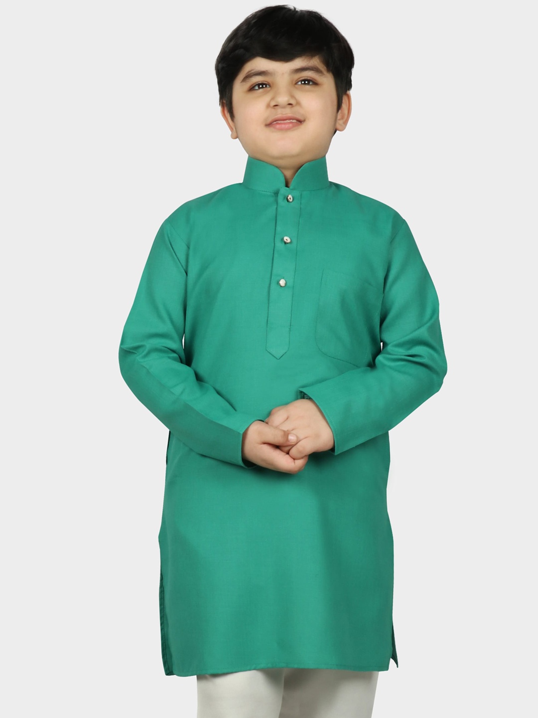 

SG YUVRAJ Boys Sea Green Raw Silk Raw Silk Kurta