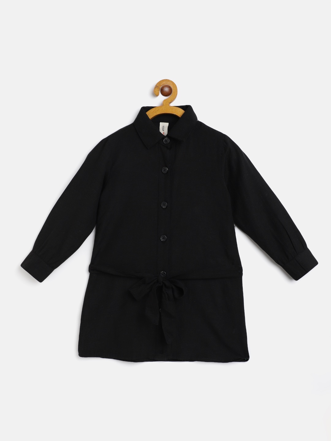 

SCOUP Black Shirt Waist Tie Up Dress