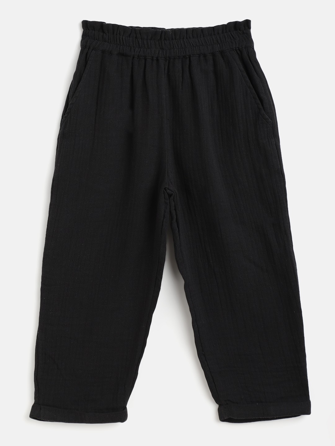 

SCOUP Girls Black Cotton Loose Fit Trousers