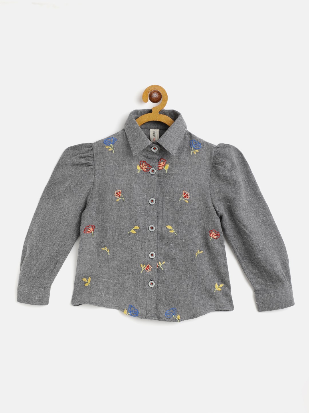 

SCOUP Girls Grey Floral Embroidered Casual Shirt