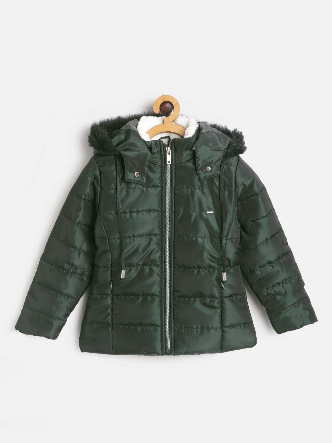 

Okane Girls Dark Green Solid Parka Jacket with Detachable Hood