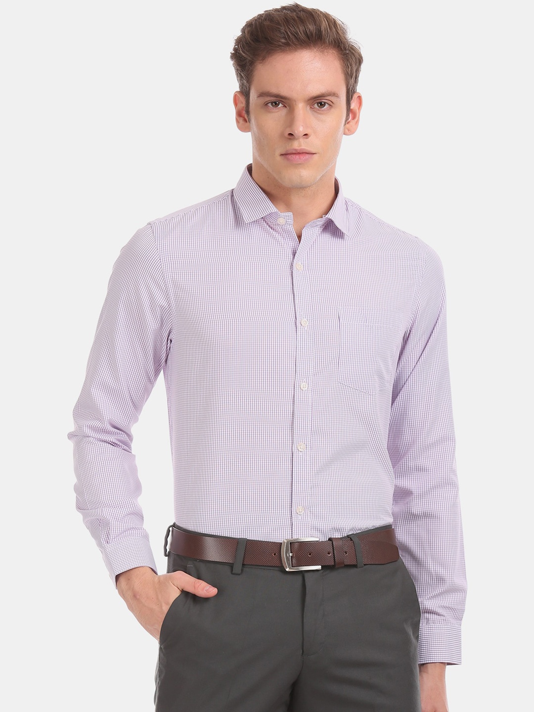 

Excalibur Men Purple Micro Checks Formal Shirt