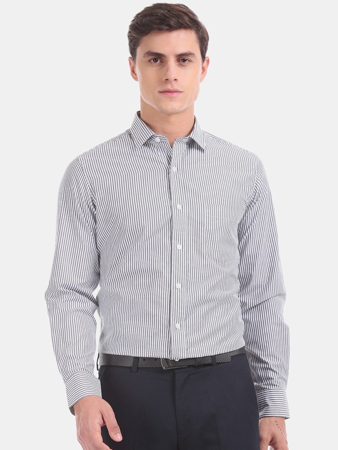 

Excalibur Men White Opaque Striped Formal Shirt