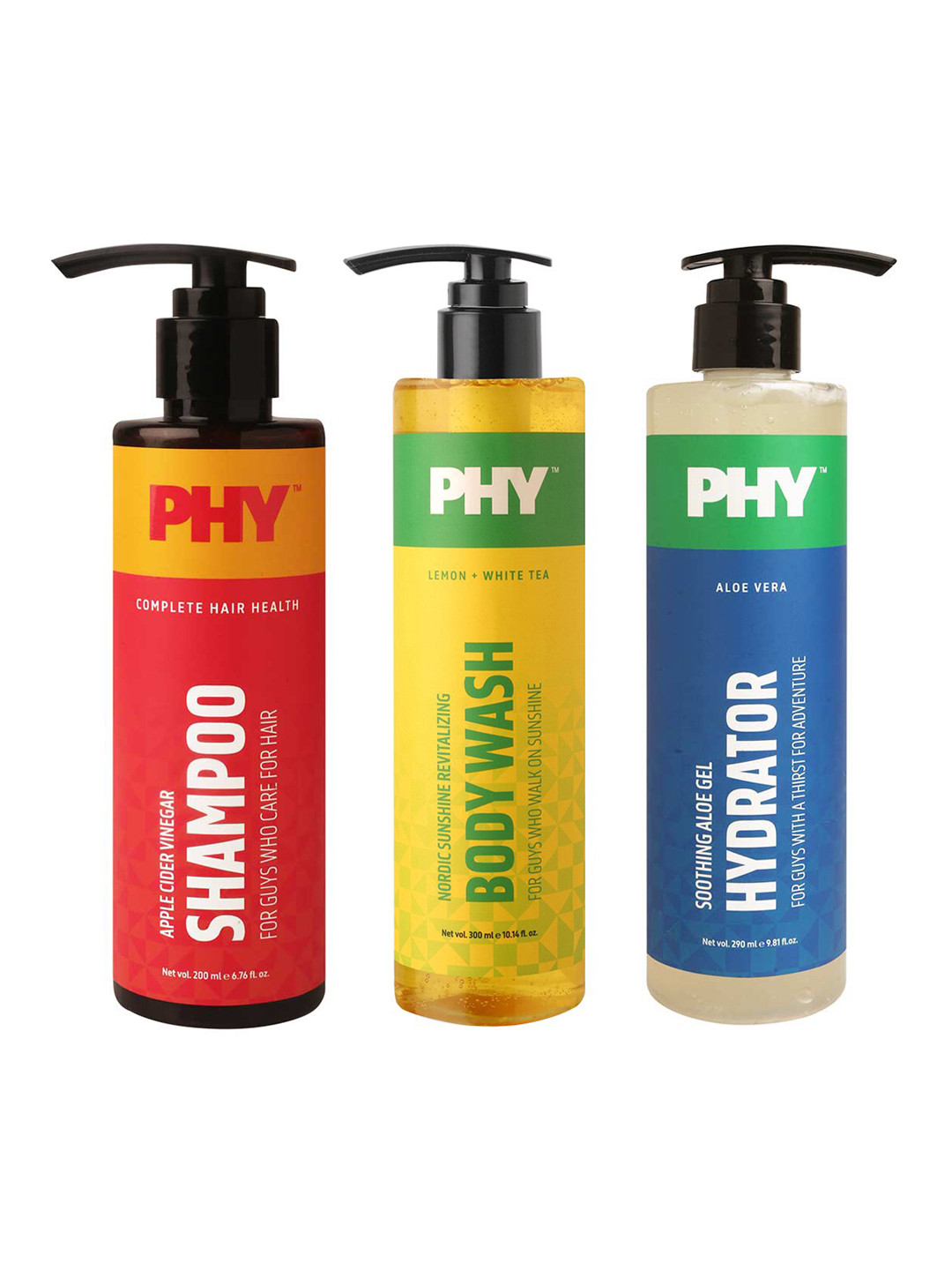 

Phy Men Set Of Revitalizing Body Wash - Apple Cider Shampoo & Aloe Gel Hydrator, Yellow