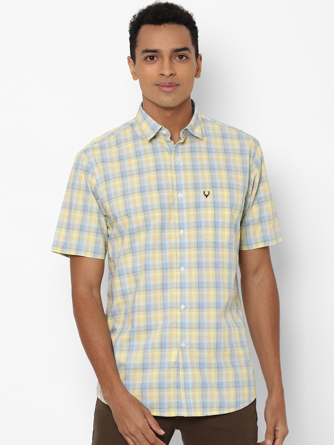

Allen Solly Men Yellow Slim Fit Pure Cotton Checked Casual Shirt