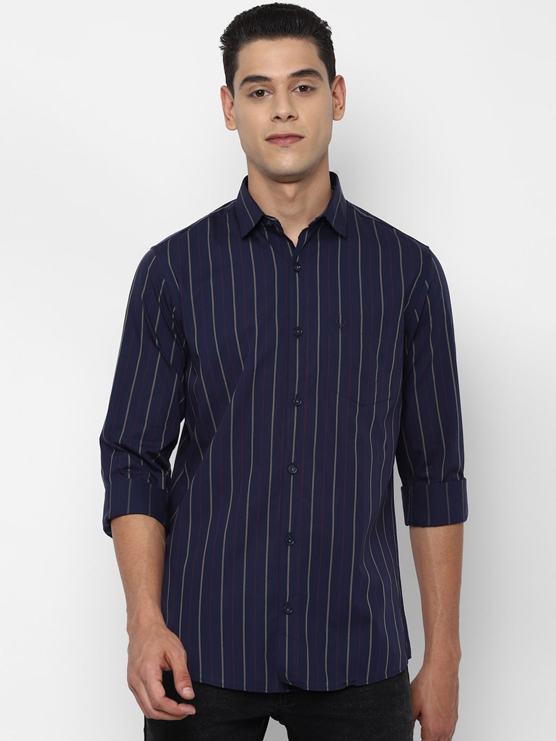 

Allen Solly Men Navy Blue Slim Fit Opaque Striped Casual Shirt