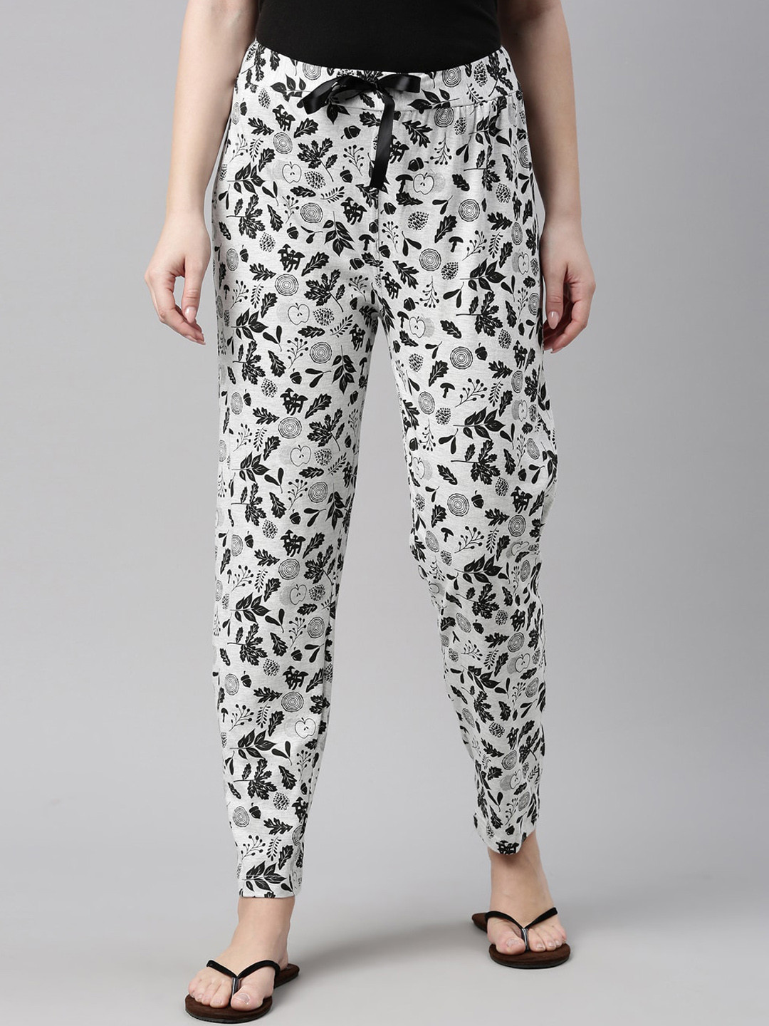 

Enviously Young Women Grey & Black Cotton Printed Pyjamas