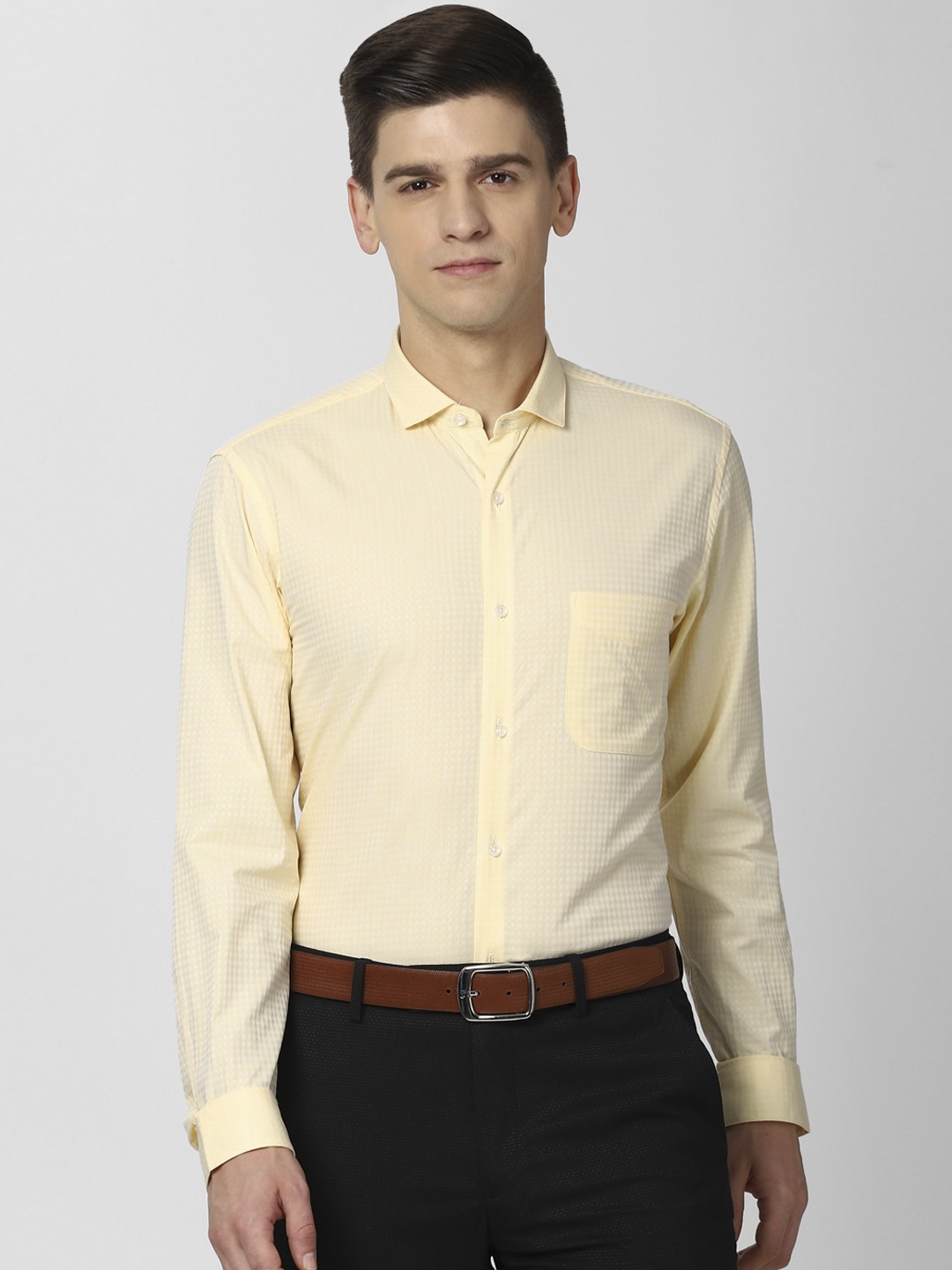 

Peter England Men Yellow Slim Fit Opaque Checked Formal Shirt