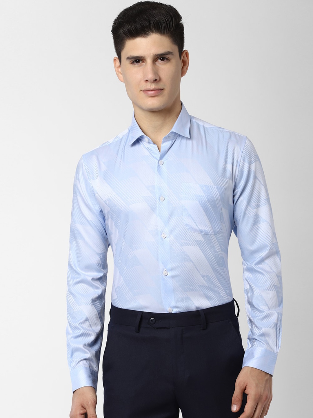 

Peter England Men Blue & White Slim Fit Opaque Printed Pure Cotton Formal Shirt
