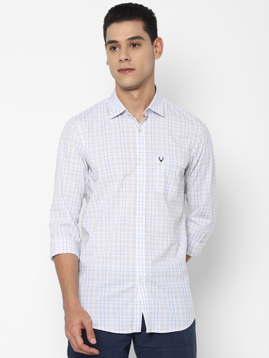 

Allen Solly Men Grey Slim Fit Grid Tattersall Checks Casual Shirt