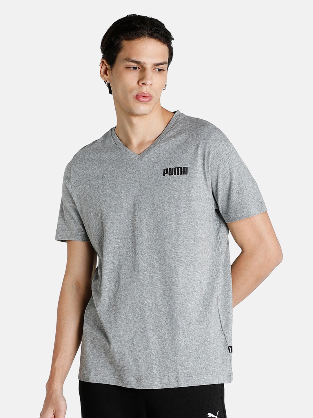 

Puma Men Grey Essentials V-Neck Regular Fit T-shirt