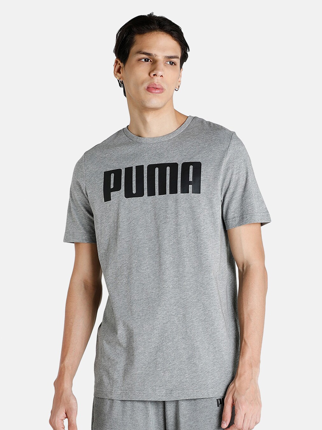 

Puma Men Grey Brand Logo Printed T-shirt