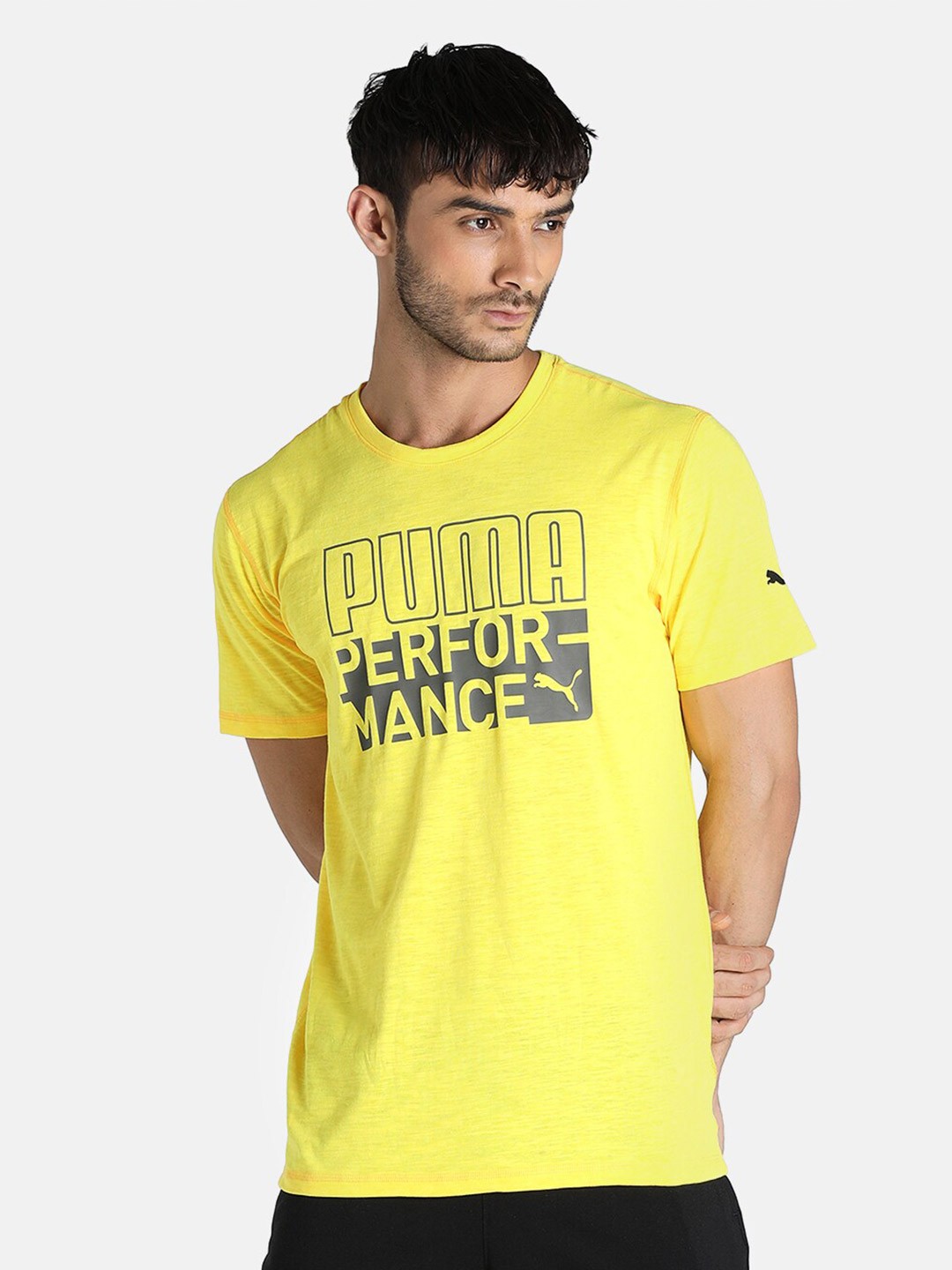

Puma Men Yellow & Grey Brand Logo Printed T-shirt