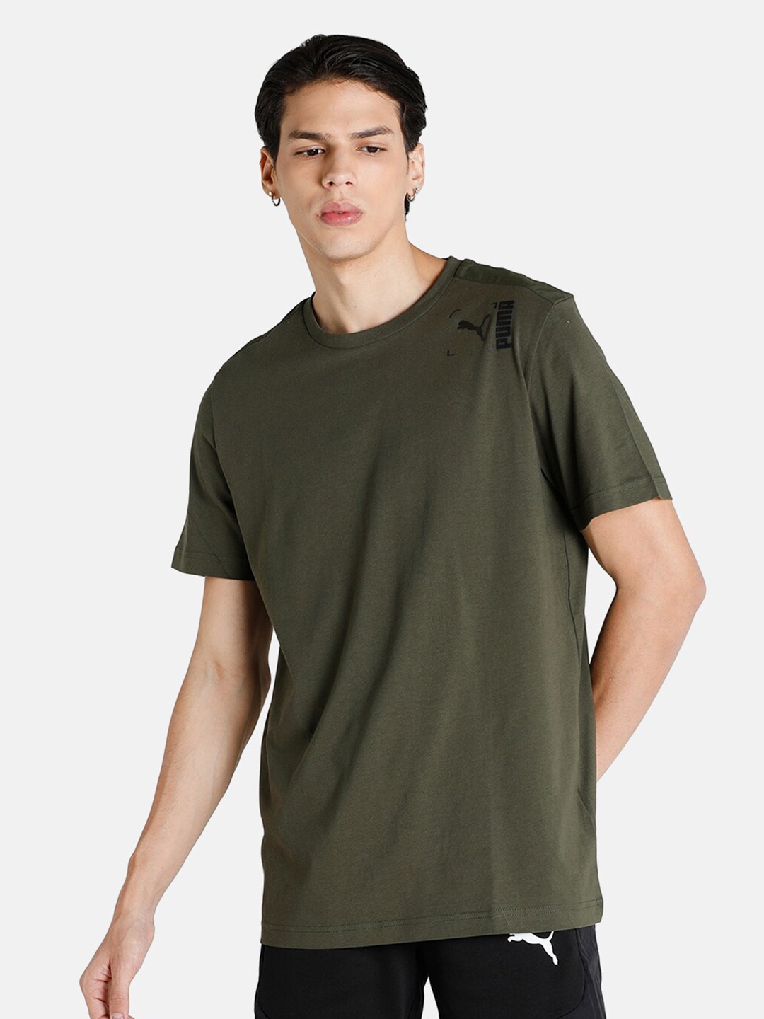 

Puma Men Green Brand Logo Printed T-shirt