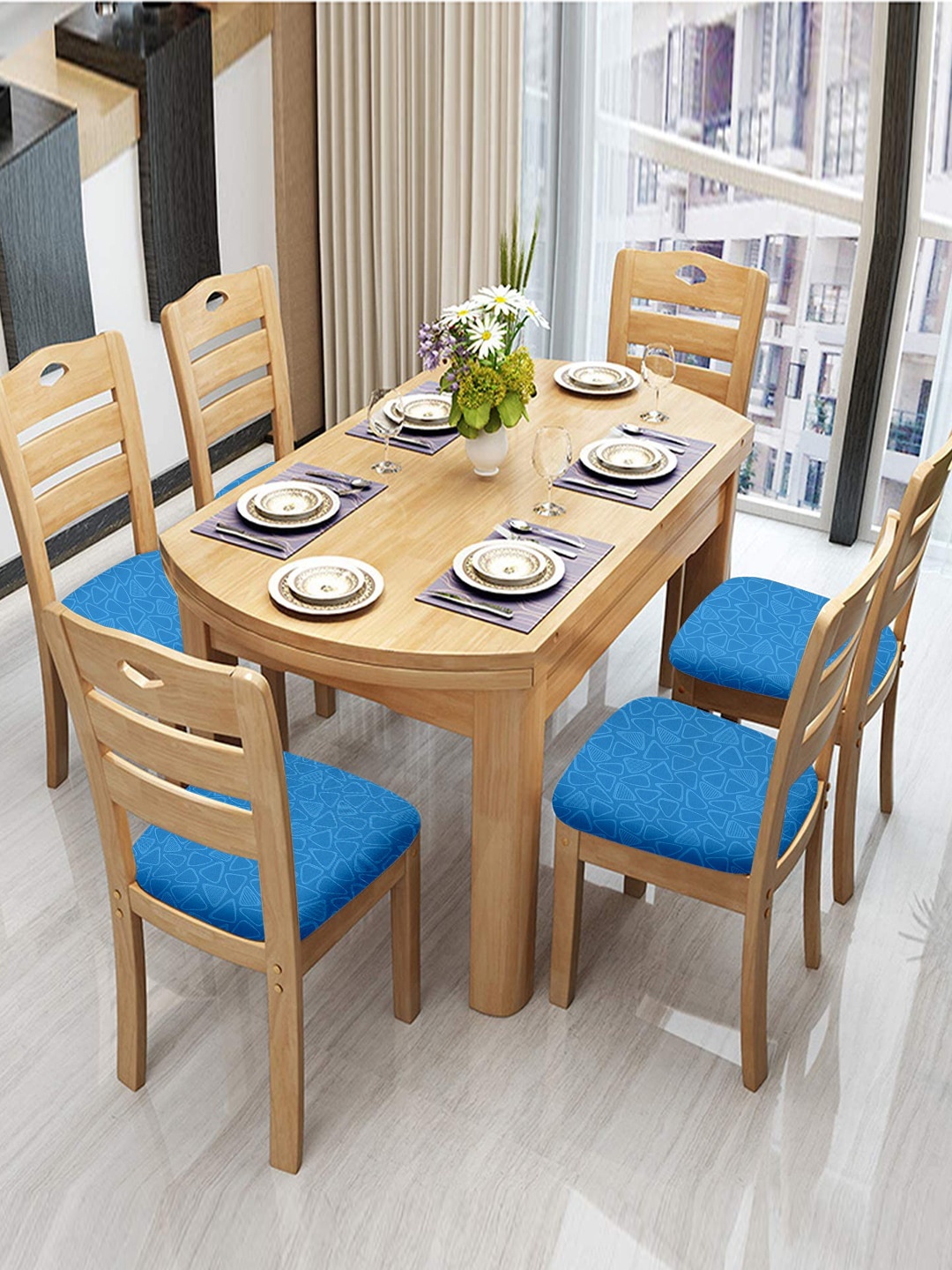 

Cortina Blue Printed Chair Pads