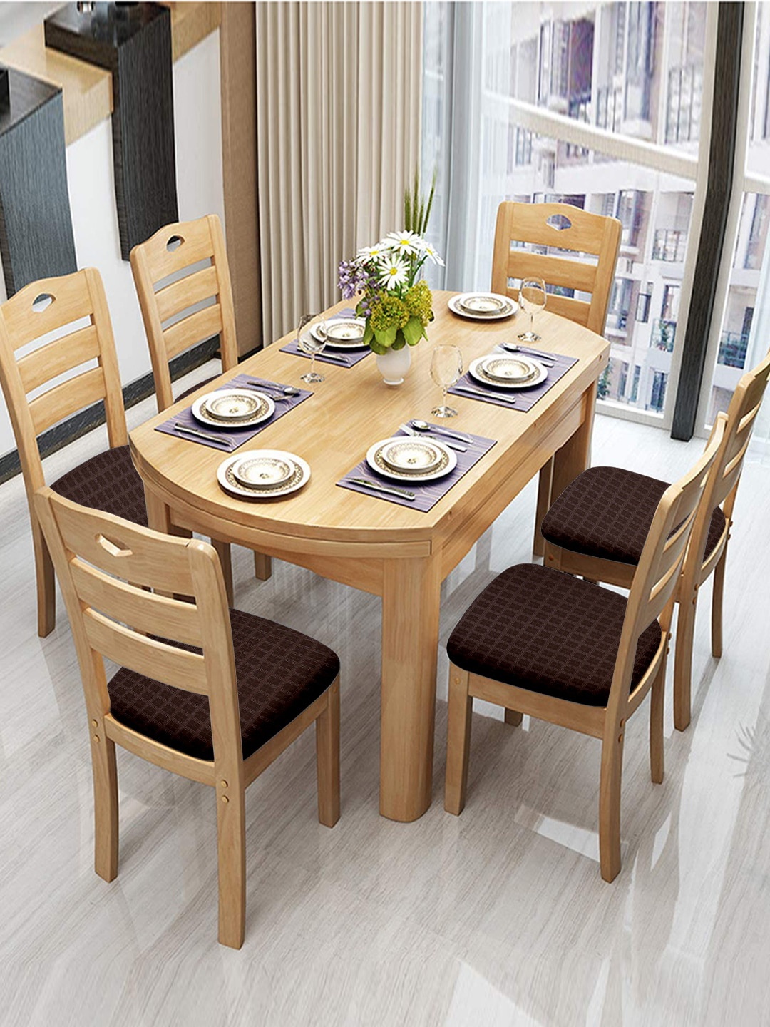 

Cortina Pack Of 6 Brown Printed Chair Covers