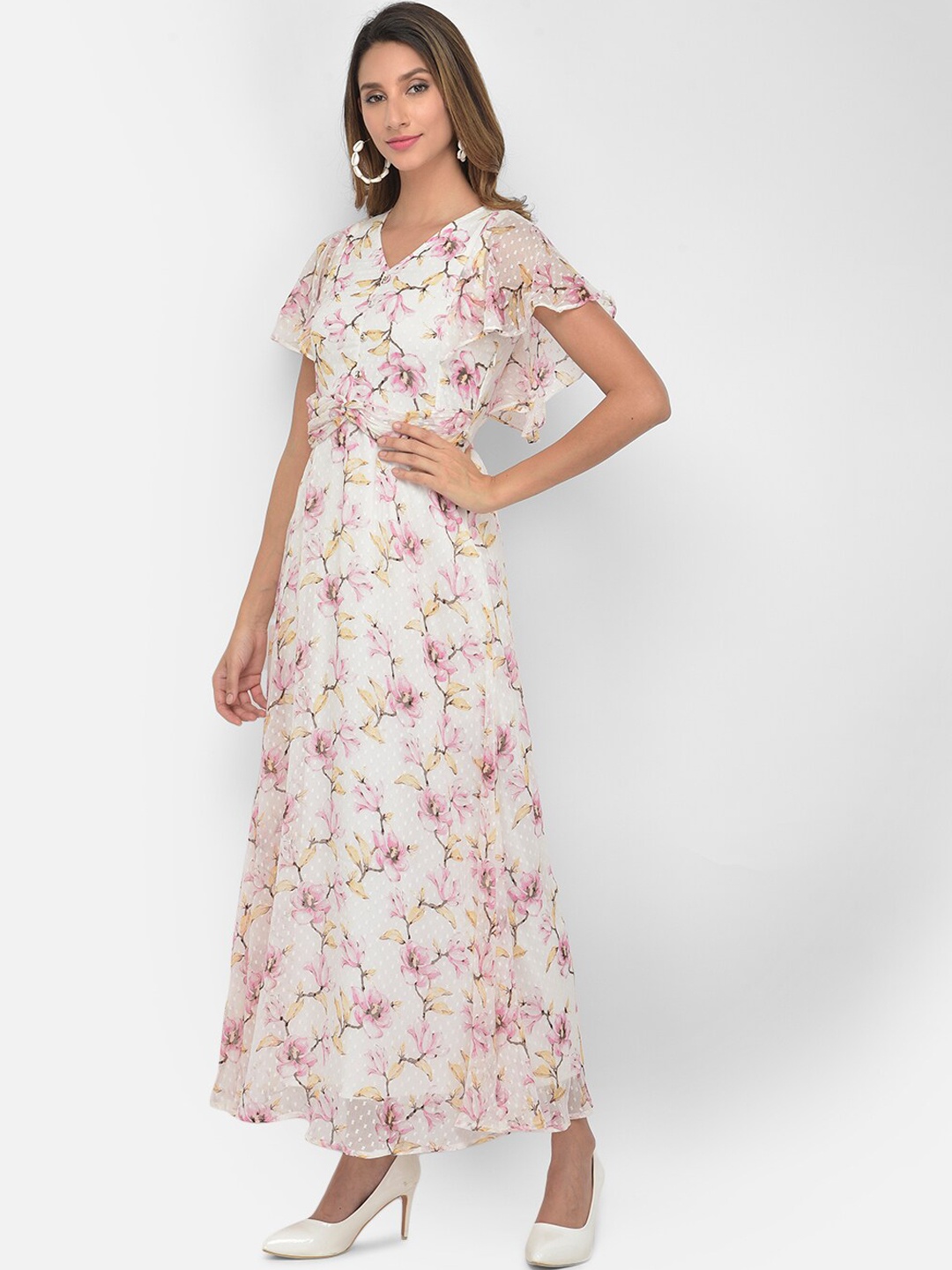 

Latin Quarters Cream-Coloured & Pink Floral Maxi Dress