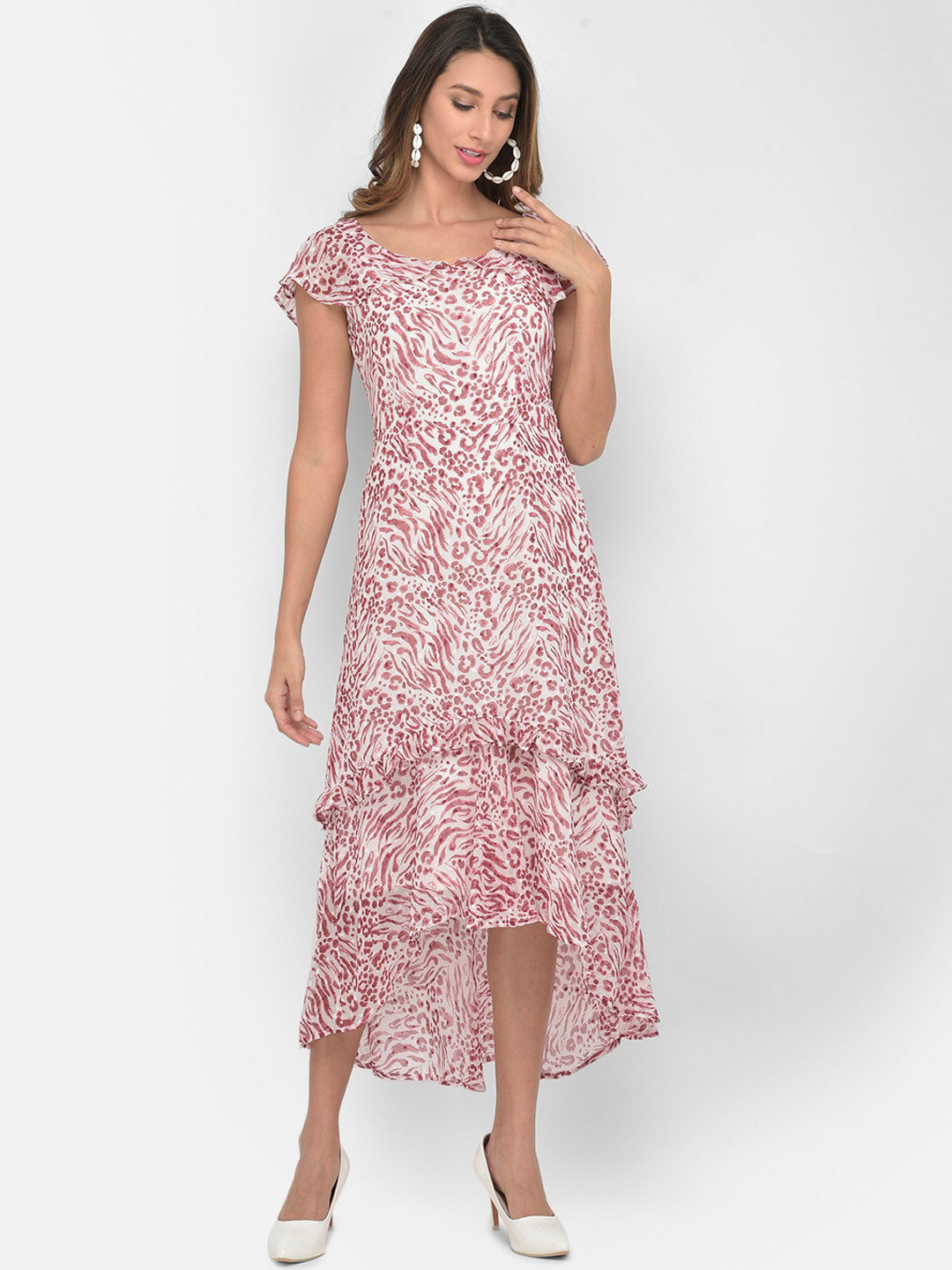 

Latin Quarters White & Maroon A-Line Midi Dress