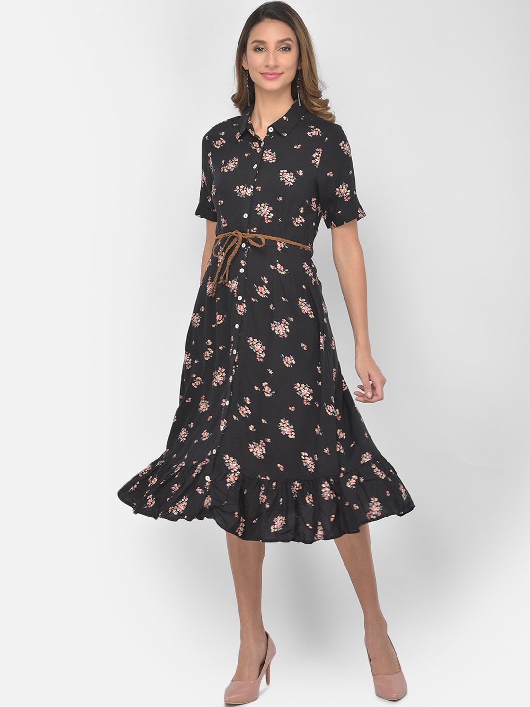 

Latin Quarters Black & Pink Floral Midi Dress