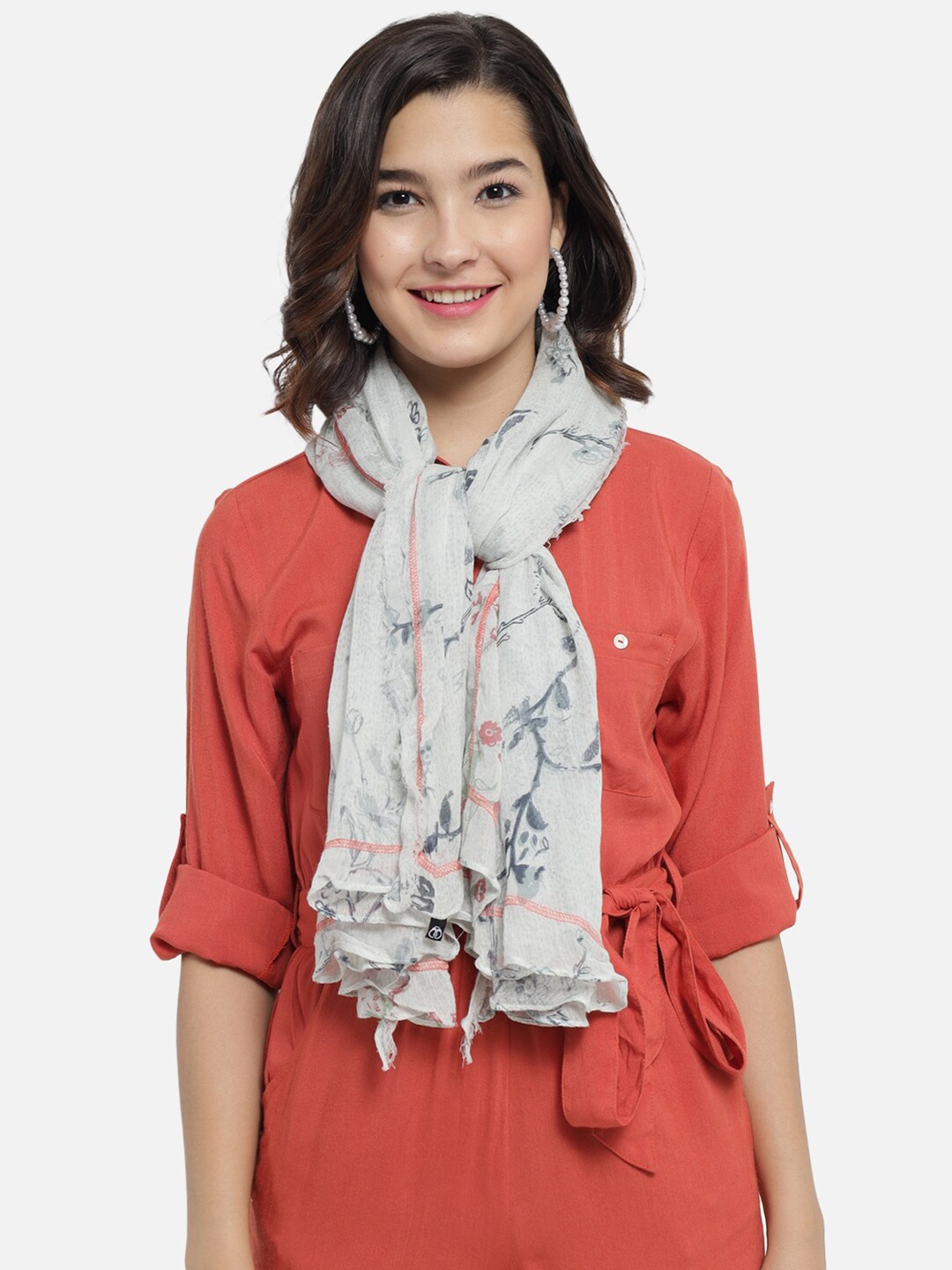 

Trend Arrest Women Grey Floral Printed Scarf