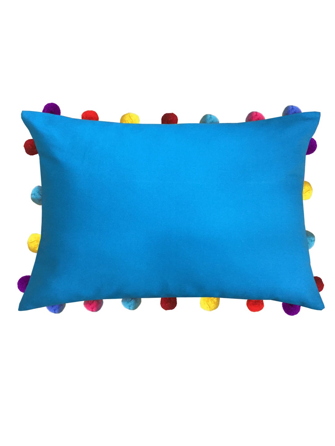 

Lushomes Blue Rectangle Cushion Covers With Colorful Pom poms