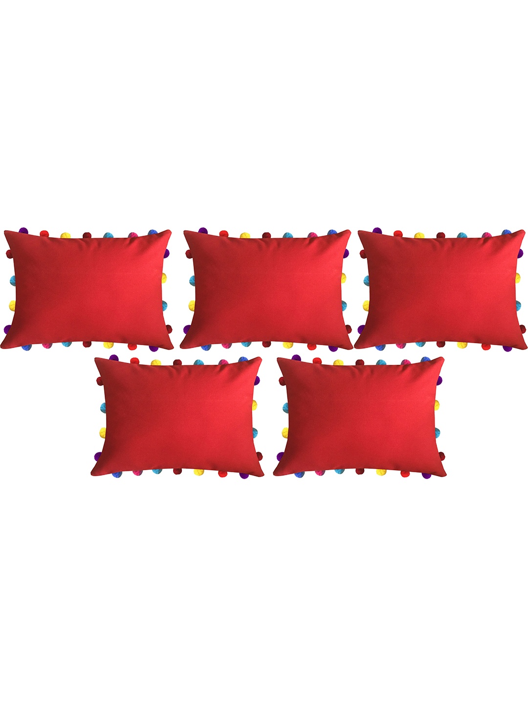 

Lushomes Red Set of 5 Rectangle Cushion Covers With Pom Poms