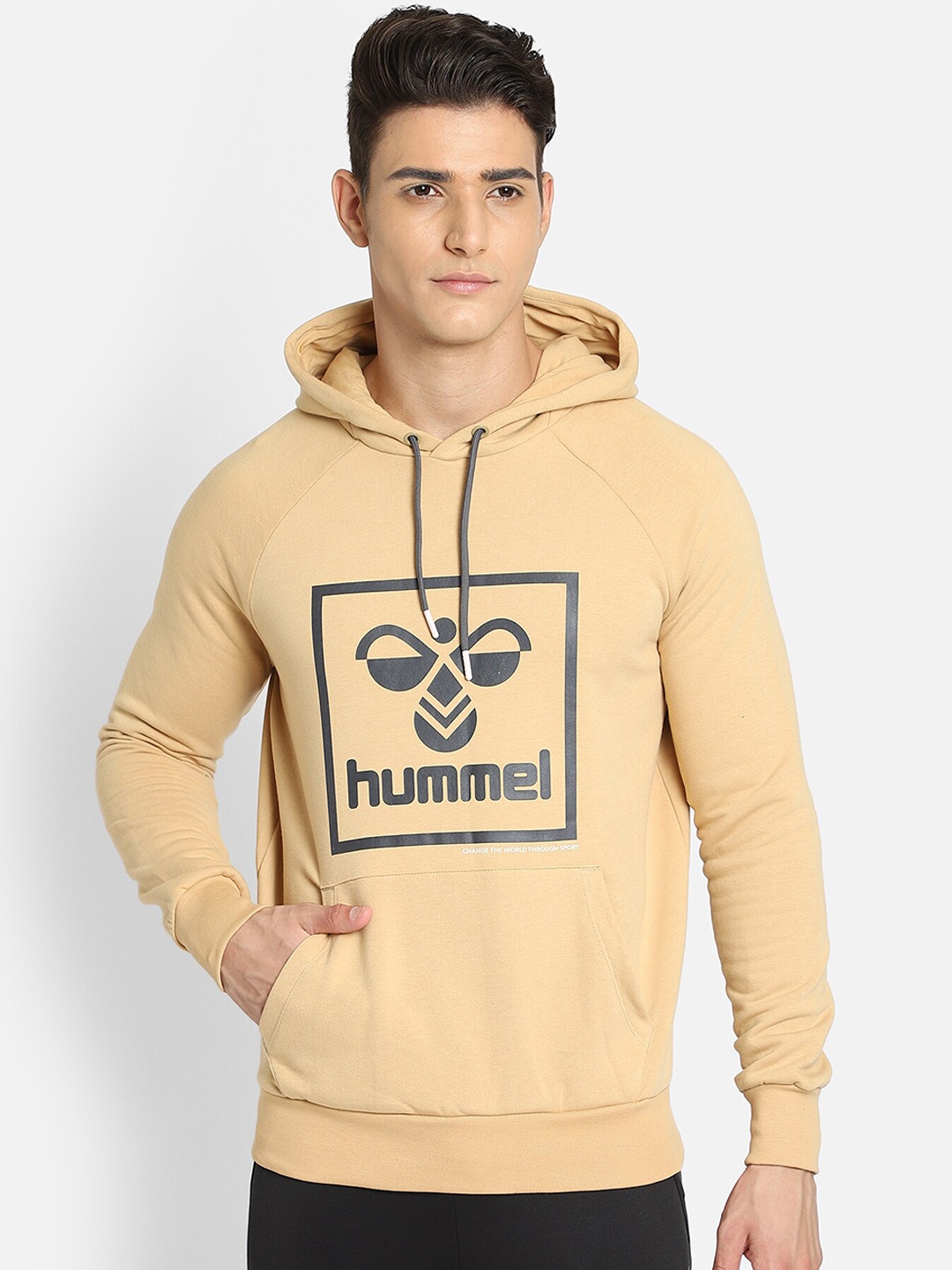 

hummel Men Cream-Coloured Printed Hooded Sweatshirt