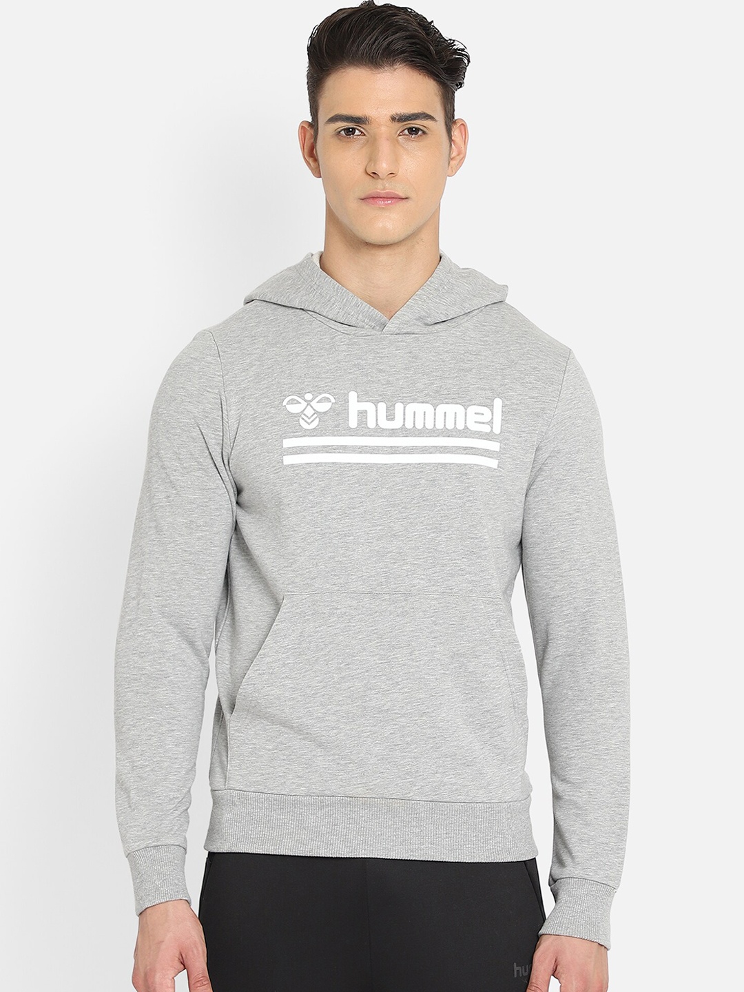 

hummel Men Grey Melange Printed Hooded Sweatshirt
