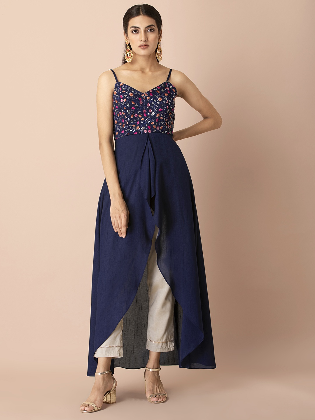 

INDYA Shraddha Kapoor Women Blue Floral Yoke Design Anarkali Kurta