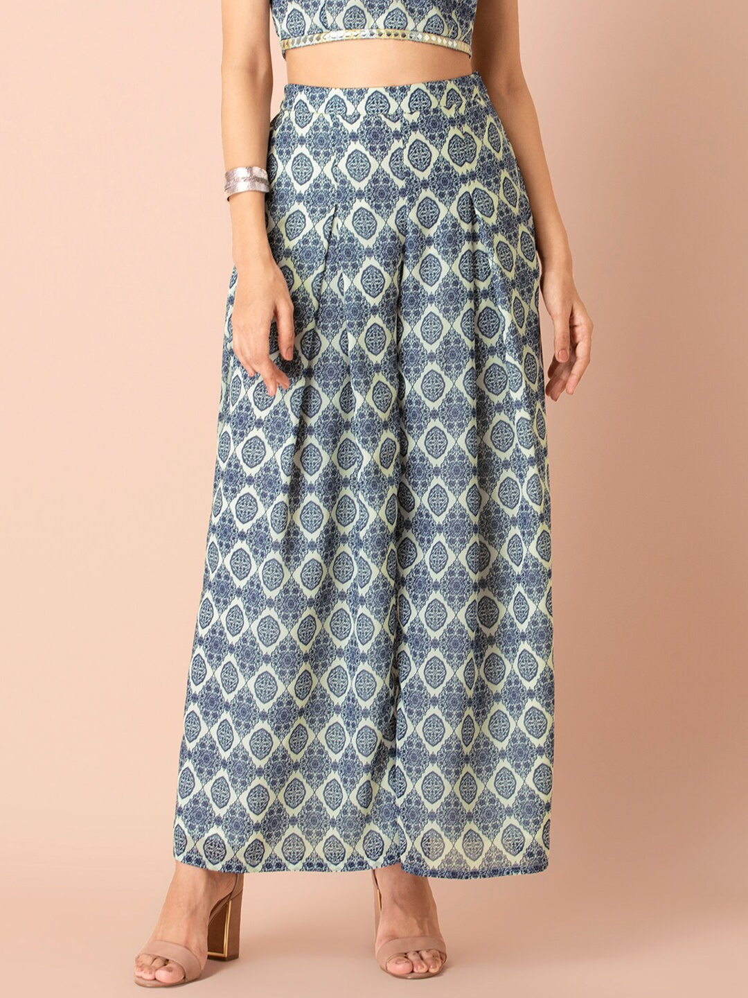 

INDYA Women Blue Floral Printed Flared Georgette Ethnic Palazzos