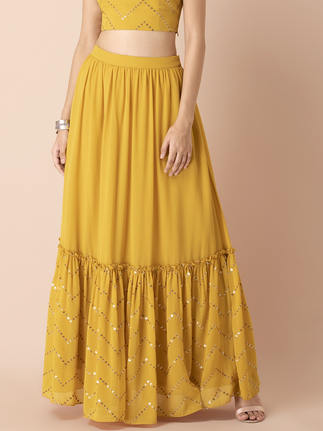 

INDYA Shraddha Kapoor Women Yellow Embellished A-Line Maxi Skirt