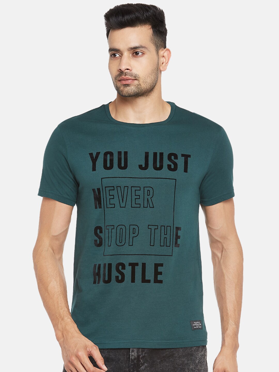 

People Men Green & Black Typography Printed T-shirt