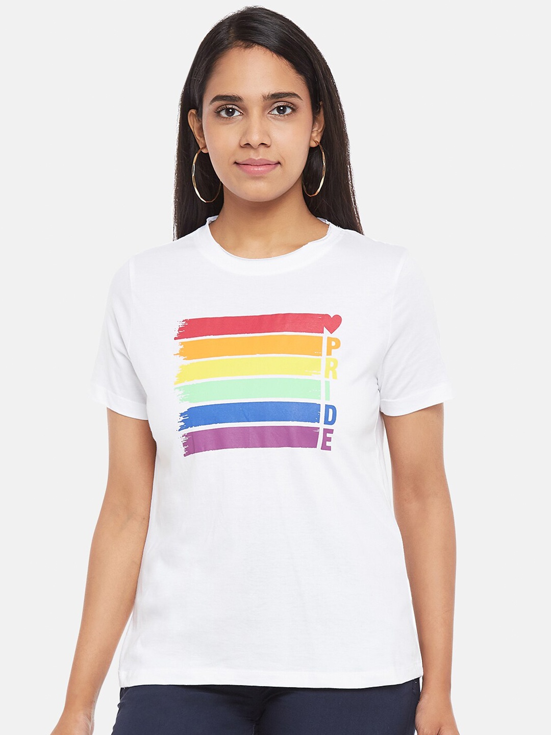 

People Women White & Purple Pride Printed T-shirt