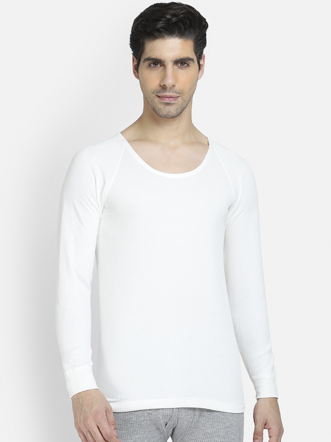 

BODYCARE INSIDER Men White Ribbed Thermal T-Shirt