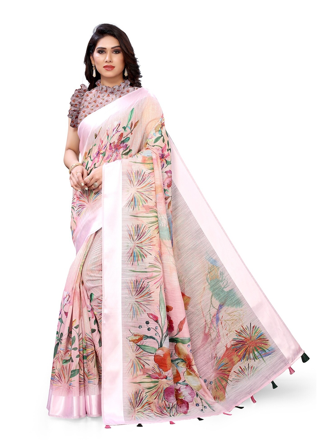 

KALINI Pink & Rust Floral Bagh Saree