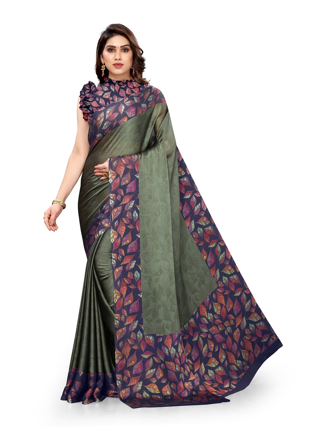 

KALINI Green & Navy Blue Floral Bagh Saree