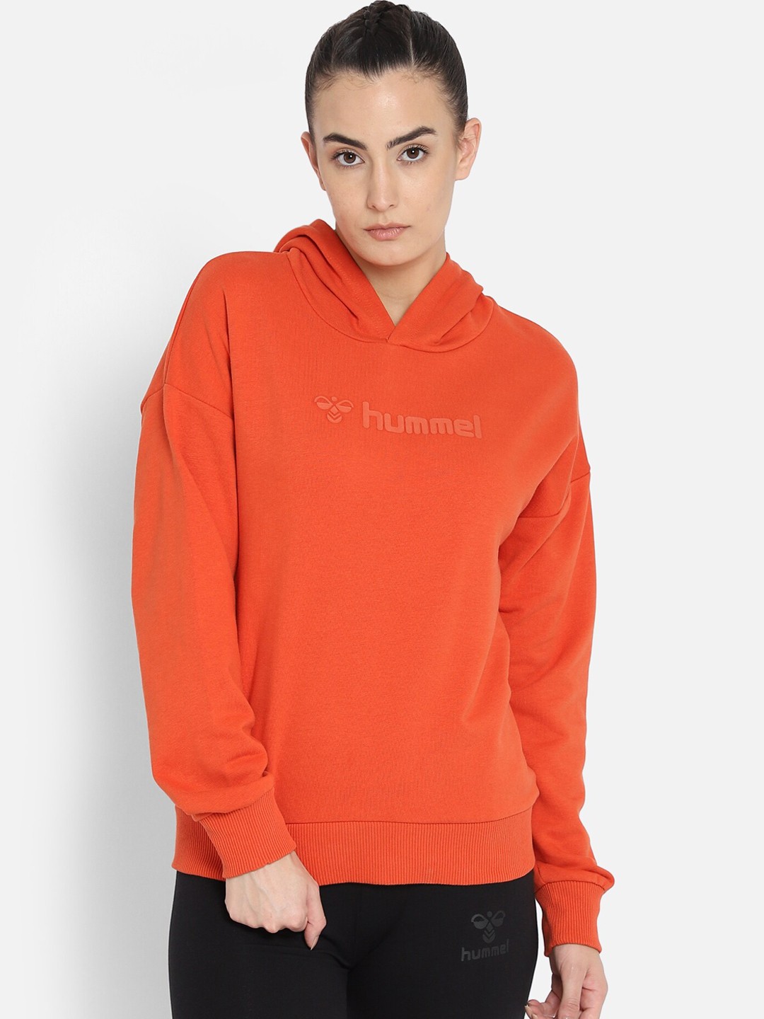 

hummel Women Orange Solid Hooded Sweatshirt