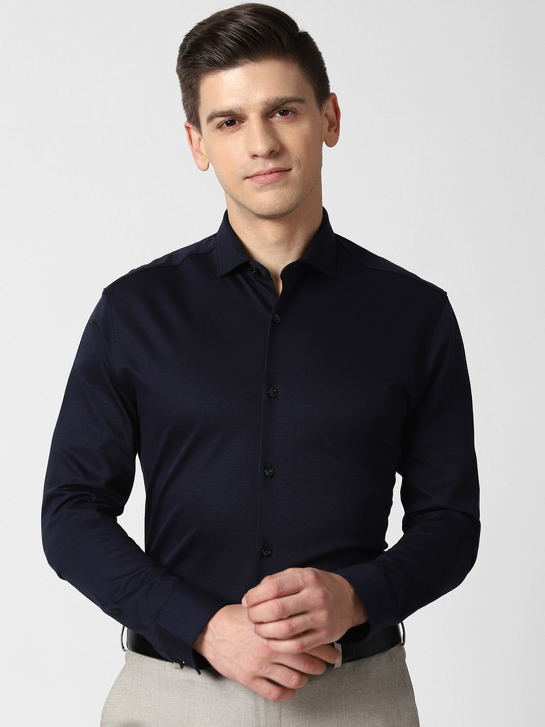 

Peter England Elite Men Navy Blue Pure Cotton Slim Fit Opaque Formal Shirt